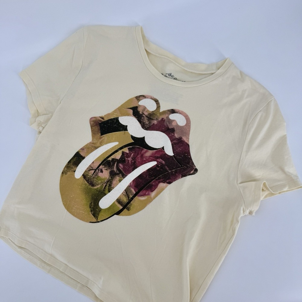 The Rolling Stones Cropped Graphic T-Shirt Womans Juniors XXL Cream Concert Band